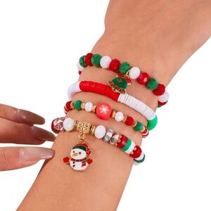 4-Piece Holiday Bracelet Stack – Christmas Beads & Charms